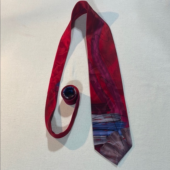 J. Garcia Limited Edition Alligator Works 42 Red Abstract Silk Tie - Picture 2 of 8